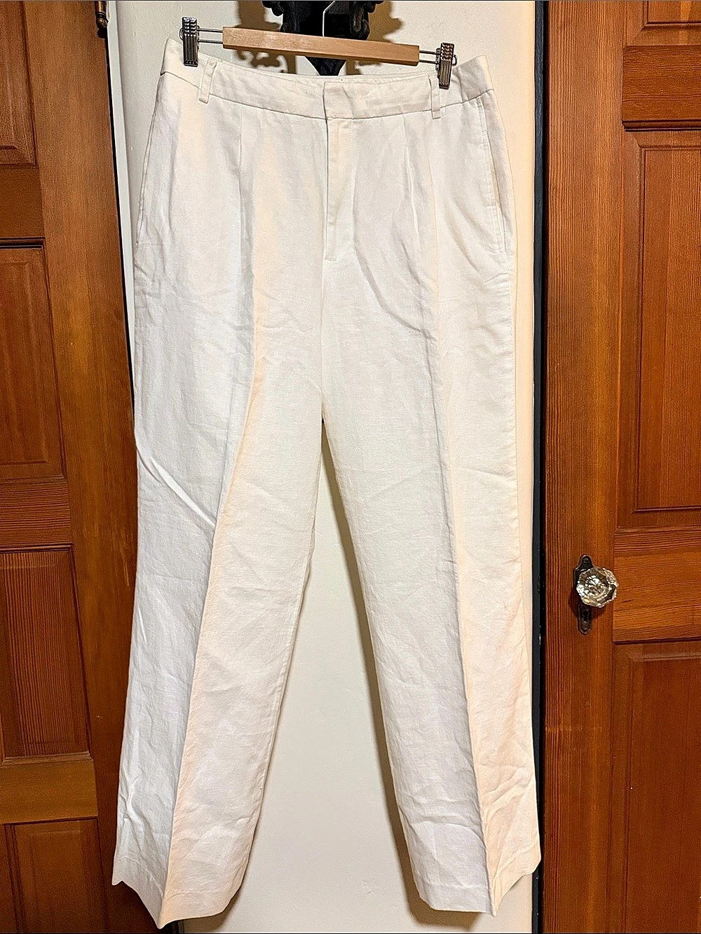 J.Crew Linen Cotton Straight Leg Pants White Waist 10 Like New
